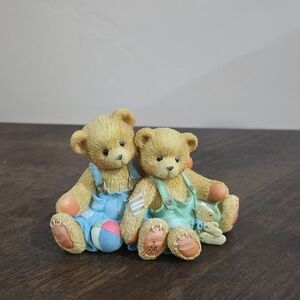Cherished Teddies Twin Bears in Blue and Green Overalls